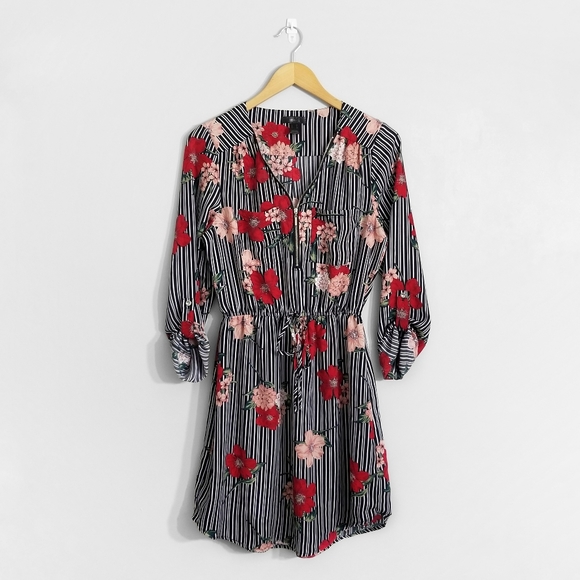 SWS Striped Floral Zipper V Neck Dress - Picture 1 of 8